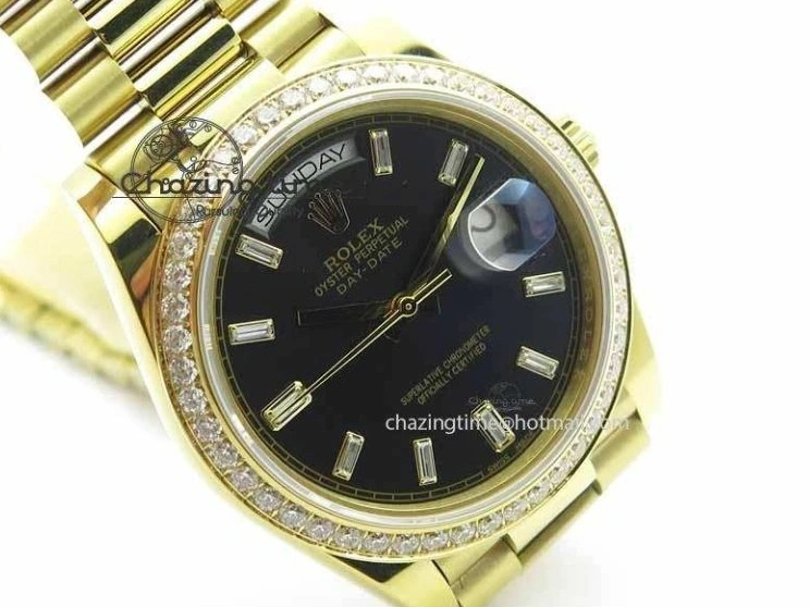 0106 Day Date 40mm YG BP Maker Best Edition Black Dial Diamond Bezel On YG Bracelet A Soft 3681